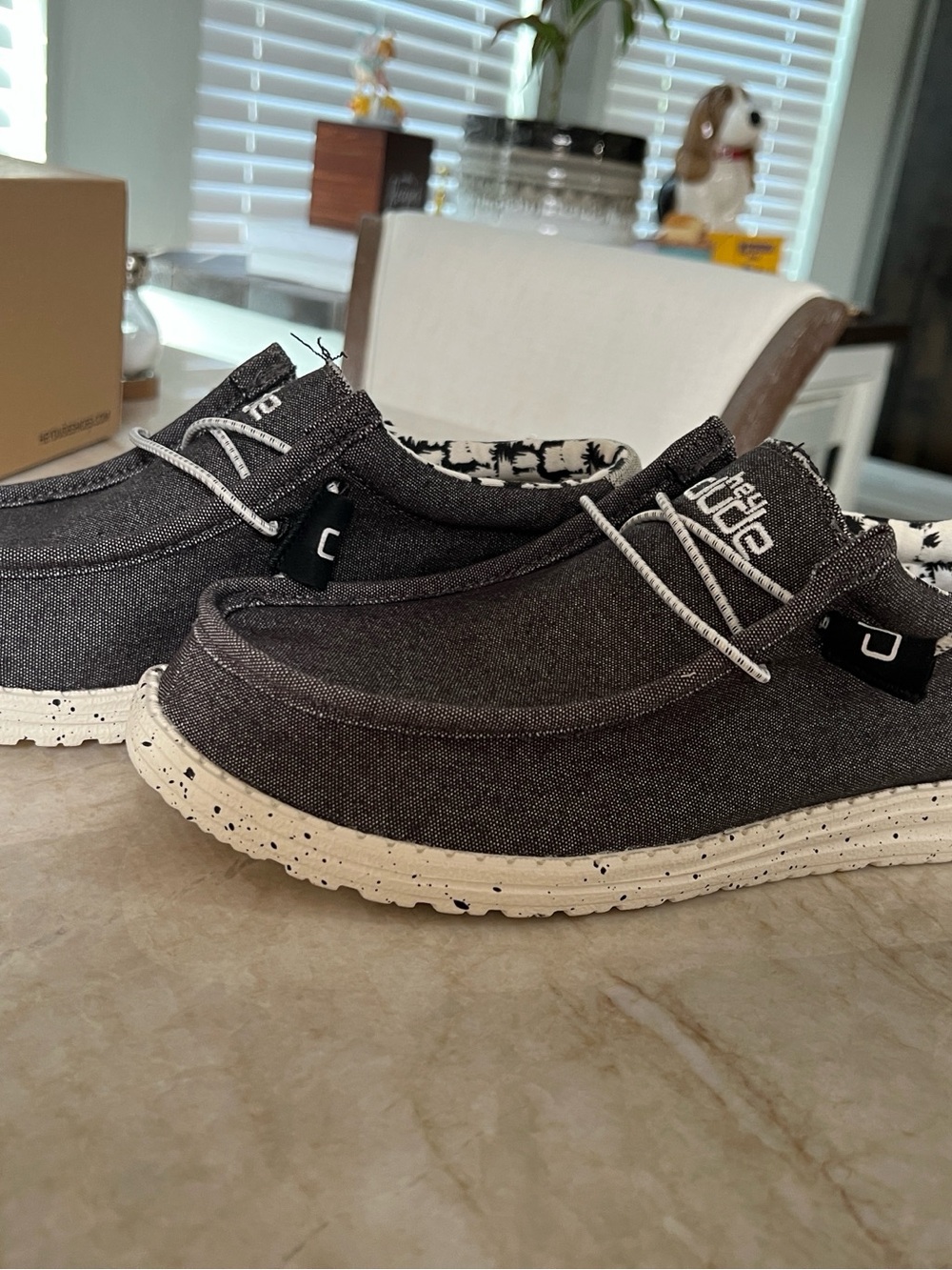 Hey Dude Men’s Slip-On Canvas Loafers in Charcoal with Cream Sole